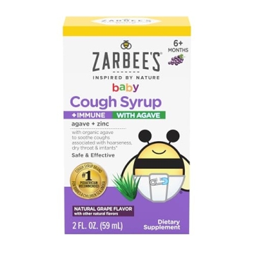 Zarbee's Baby Cough Syrup + Immune with Organic Agave + Zinc; Natural Grape Flavor; for Babies 6+ Mo...