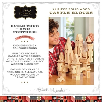 FAO Schwarz 75 Piece Wooden Castle Building Blocks Set