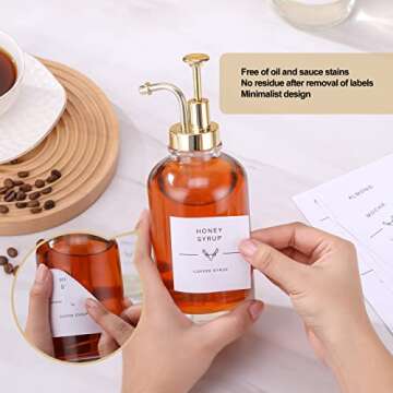 Coffee Syrup Dispenser for Coffee Bar, Coffee Syrup Dispenser with 36 Labels, Simple Glass Syrup Bottles with Gold Pump, 16.9 Oz 500 Ml, Set of 2