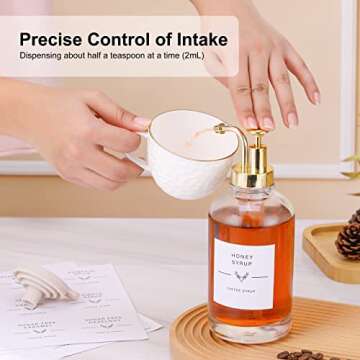 Coffee Syrup Dispenser for Coffee Bar, Coffee Syrup Dispenser with 36 Labels, Simple Glass Syrup Bottles with Gold Pump, 16.9 Oz 500 Ml, Set of 2