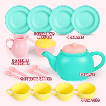 JOYIN 18PCS Pretend Play Tea Party Set Play Food Accessories BPA Free, Phthalates Free, Plastic Tea Set, Mini Kitchen for Kids, Gifts for Toddler Boys Girls Ages 3,4,5,6 Years Old
