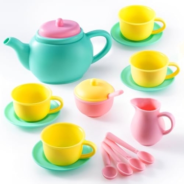 JOYIN 18PCS Pretend Play Tea Party Set Play Food Accessories BPA Free, Phthalates Free, Plastic Tea Set, Mini Kitchen for Kids, Gifts for Toddler Boys Girls Ages 3,4,5,6 Years Old