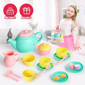 JOYIN 18PCS Pretend Play Tea Party Set Play Food Accessories BPA Free, Phthalates Free, Plastic Tea Set, Mini Kitchen for Kids, Gifts for Toddler Boys Girls Ages 3,4,5,6 Years Old