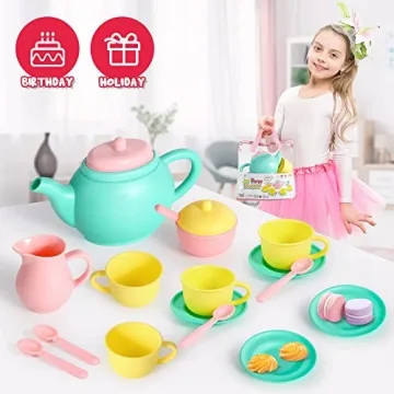 JOYIN 18PCS Pretend Play Tea Party Set Play Food Accessories BPA Free, Phthalates Free, Plastic Tea Set, Mini Kitchen for Kids, Gifts for Toddler Boys Girls Ages 3,4,5,6 Years Old