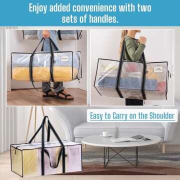 VENO 2 Pack Moving Bags, Heavy Duty Storage Bags with Dual-Handled, Dorm Room Essentials, Moving Supplies, Storage Totes for Camping, Travel, Laundry, College Dorm and Packaging (Clear, 2 Pack)
