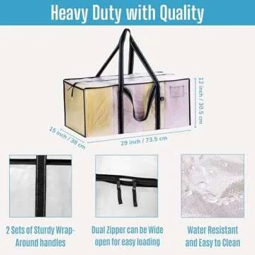 VENO 2 Pack Moving Bags, Heavy Duty Storage Bags with Dual-Handled, Dorm Room Essentials, Moving Supplies, Storage Totes for Camping, Travel, Laundry, College Dorm and Packaging (Clear, 2 Pack)