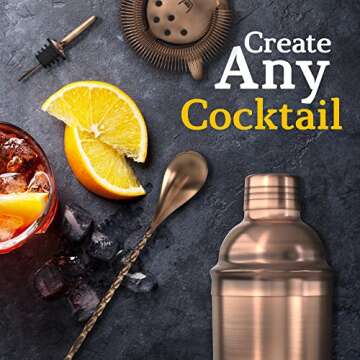 Highball & Chaser 13-Piece Cobbler Cocktail Shaker Set Matte Copper Stainless Steel Bartender Kit For Home Bar Cocktail Set Laser Engraved Cocktail Tools Plus E-Book with 30 Different Cocktail Recipes