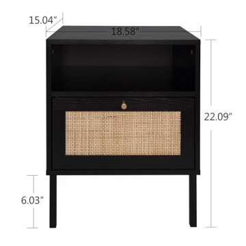 Natural Rattan Nightstands Set of 2, Accent End Table, Boho Bedside Table with 1 Hand Made Decorated...