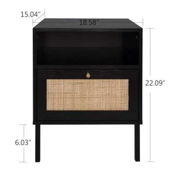 Natural Rattan Nightstands Set of 2, Stylish Accents for Bedroom and Living Room