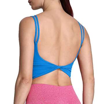 Aoxjox Women's Workout Sports Bras Fitness Padded Backless Yoga Crop Tank Top Twist Back Cami (Directoire Blue, X-Small)