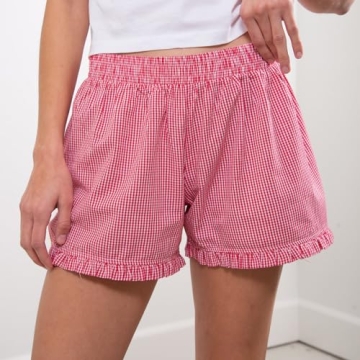 Women Y2K Lounge Plaid Shorts Ruffle Hem Comfortable Fashion