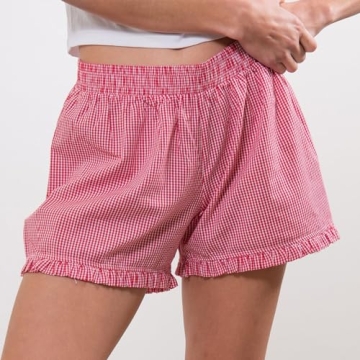 Women Y2K Lounge Plaid Shorts Ruffle Hem Comfortable Fashion