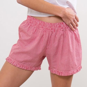 Women Y2K Lounge Plaid Shorts Ruffle Hem Comfortable Fashion