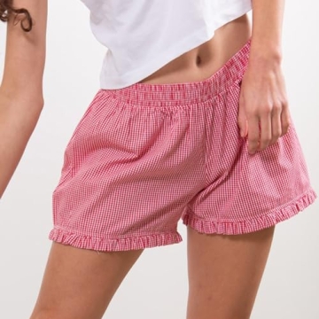 Women Y2K Lounge Plaid Shorts Ruffle Hem Comfortable Fashion