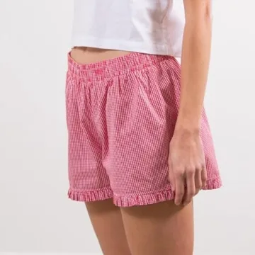 Women Y2K Lounge Plaid Shorts Ruffle Hem Comfortable Fashion