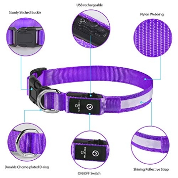 MASBRILL LED Rechargeable Light Up Dog Collar - Waterproof