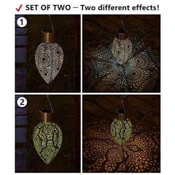 Kircust Solar Lanterns Outdoor Hanging, Vintage Garden Waterproof Metal Solar Lanterns Lights for Patio Table, Party, Walkway, Lawn Decorative, Courtyard,2PC
