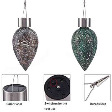 Kircust Solar Lanterns Outdoor Hanging, Vintage Garden Waterproof Metal Solar Lanterns Lights for Patio Table, Party, Walkway, Lawn Decorative, Courtyard,2PC