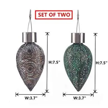 Kircust Solar Lanterns Outdoor Hanging, Vintage Garden Waterproof Metal Solar Lanterns Lights for Patio Table, Party, Walkway, Lawn Decorative, Courtyard,2PC