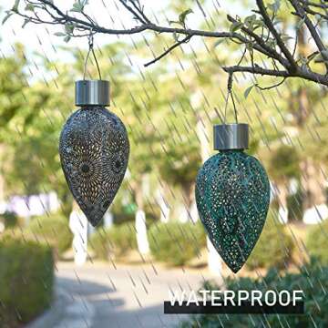 Kircust Solar Lanterns Outdoor Hanging, Vintage Garden Waterproof Metal Solar Lanterns Lights for Patio Table, Party, Walkway, Lawn Decorative, Courtyard,2PC