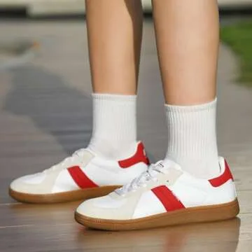 STQ Fashion Sneakers for Women Orthopedic Casual Shoes Classic Lace-up Sneaker, White Red, 8 US