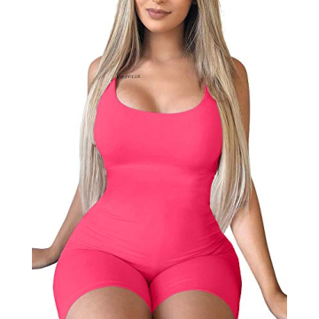 TOB Women's Sexy Fluopink Bodycon Tank Top Romper