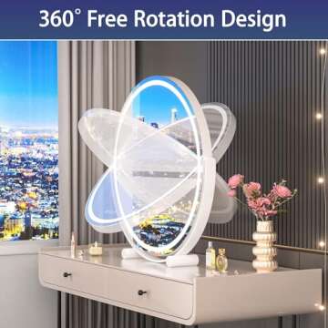 Hasipu Vanity Mirror with Lights, 24" LED Makeup Mirror, Lighted Makeup Mirror with Lights, Smart Touch Control 3 Colors Dimmable Round Mirror 360°Rotation White