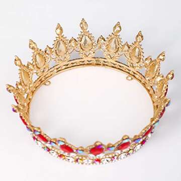 FORSEVEN Queen Crown Rhinestone Wedding Crowns and Tiaras for Women Costume Party Hair Accessories Princess Birthday Crown Crystal Bridal Crown (Gold+Red AB)
