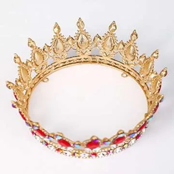 FORSEVEN Queen Crown Rhinestone Wedding Crowns and Tiaras for Women Costume Party Hair Accessories Princess Birthday Crown Crystal Bridal Crown (Gold+Red AB)