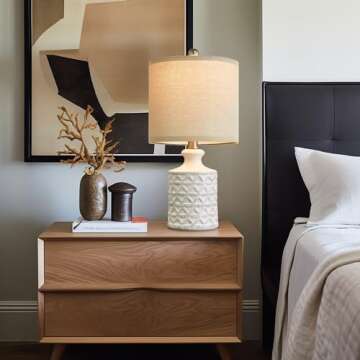 PoKat 18" Farmhouse White Ceramic Table Lamp Set of 2 for Living Room Small Beside Lamp Bedroom Nightstand Lamp End Small Table Lamps