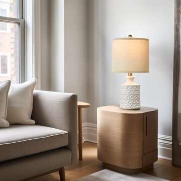 PoKat 18" Farmhouse White Ceramic Table Lamp Set of 2 for Living Room Small Beside Lamp Bedroom Nightstand Lamp End Small Table Lamps