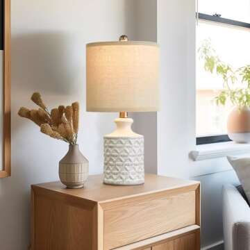 PoKat 18" Farmhouse White Ceramic Table Lamp Set of 2 for Living Room Small Beside Lamp Bedroom Nightstand Lamp End Small Table Lamps