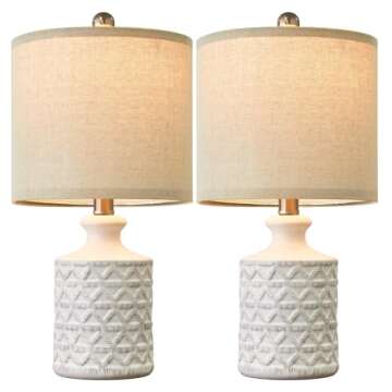 PoKat 18" Farmhouse White Ceramic Table Lamp Set of 2 for Living Room Small Beside Lamp Bedroom Nightstand Lamp End Small Table Lamps