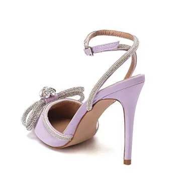 Bieosnli Women’s Satin Lace Up High Heels Pumps Stylish Purple