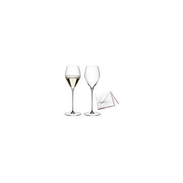 Riedel Veloce Champagne Wine Glasses (Set of 2) Bundle with Microfiber Polishing Cloth (2 Items)