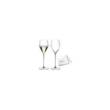 Riedel Veloce Champagne Wine Glasses (Set of 2) Bundle with Microfiber Polishing Cloth (2 Items)