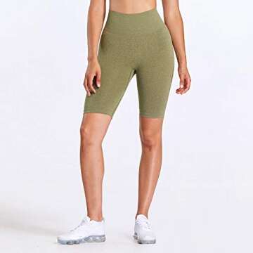 Aoxjox Smile Contour Seamless Biker Shorts for Women High Waist Workout Shorts Gym Shorts Running Yoga Shorts (Olive Green Marl, Small)