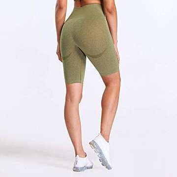 Aoxjox Smile Contour Seamless Biker Shorts for Women High Waist Workout Shorts Gym Shorts Running Yoga Shorts (Olive Green Marl, Small)