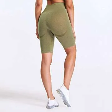 Aoxjox Smile Contour Seamless Biker Shorts for Women High Waist Workout Shorts Gym Shorts Running Yoga Shorts (Olive Green Marl, Small)