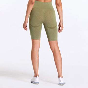 Aoxjox Smile Contour Seamless Biker Shorts for Women High Waist Workout Shorts Gym Shorts Running Yoga Shorts (Olive Green Marl, Small)