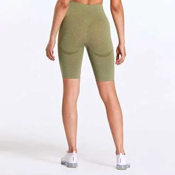 Aoxjox Smile Contour Seamless Biker Shorts for Women High Waist Workout Shorts Gym Shorts Running Yoga Shorts (Olive Green Marl, Small)