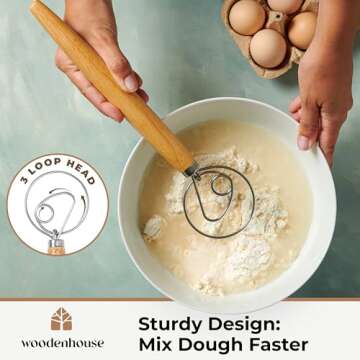 Danish Dough Whisk, Sourdough Bread Whisk 13" with Dough Cutter - Sourdough Mixer Tool for Baking wi...