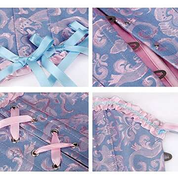 wiantoniollis Women's Lacing Corset Top Satin Floral Boned Overbust Body Shaper Bustier Purple Large