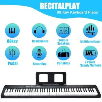 Digital Piano Keyboard for Beginners - Full Size 88 Key Semi Weighted Electric Piano with Stand, Sus...