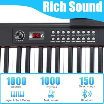 Digital Piano Keyboard - 88 Key Beginners Piano with Bluetooth