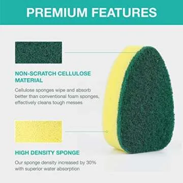 Non Scratch Dishwand Refills Handle, Dish Wand Refill Pack, 6 Heavy Duty Replacement Sponge Heads Set, Soap Dispenser Scrubbers, Dishwashing Scrub Dispensing Brush Pads, Dishwasher Cleaning Tool kit