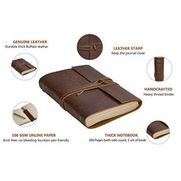 Leather Journal Notebook（6x8 in） - Vintage Leather Bound Journals Handmade Rustic Finish Book fo...