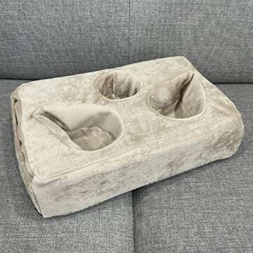 Couch Cup Holder Pillow, Couch Drinks Remotes Holder for Center of Couch, for Sofa, Bed, RV, Car (Beige)