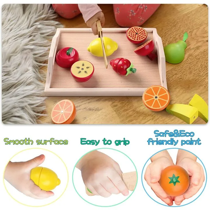 CARLORBO Wooden Food Set for Kids - 9 Pieces