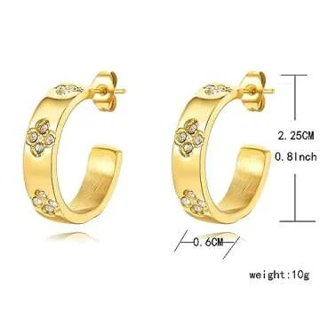 Friendship Earrings for Women Designer Cubic Zirconia Gold Stainless Steel Hoop Huggie Cuff Studs Fr...